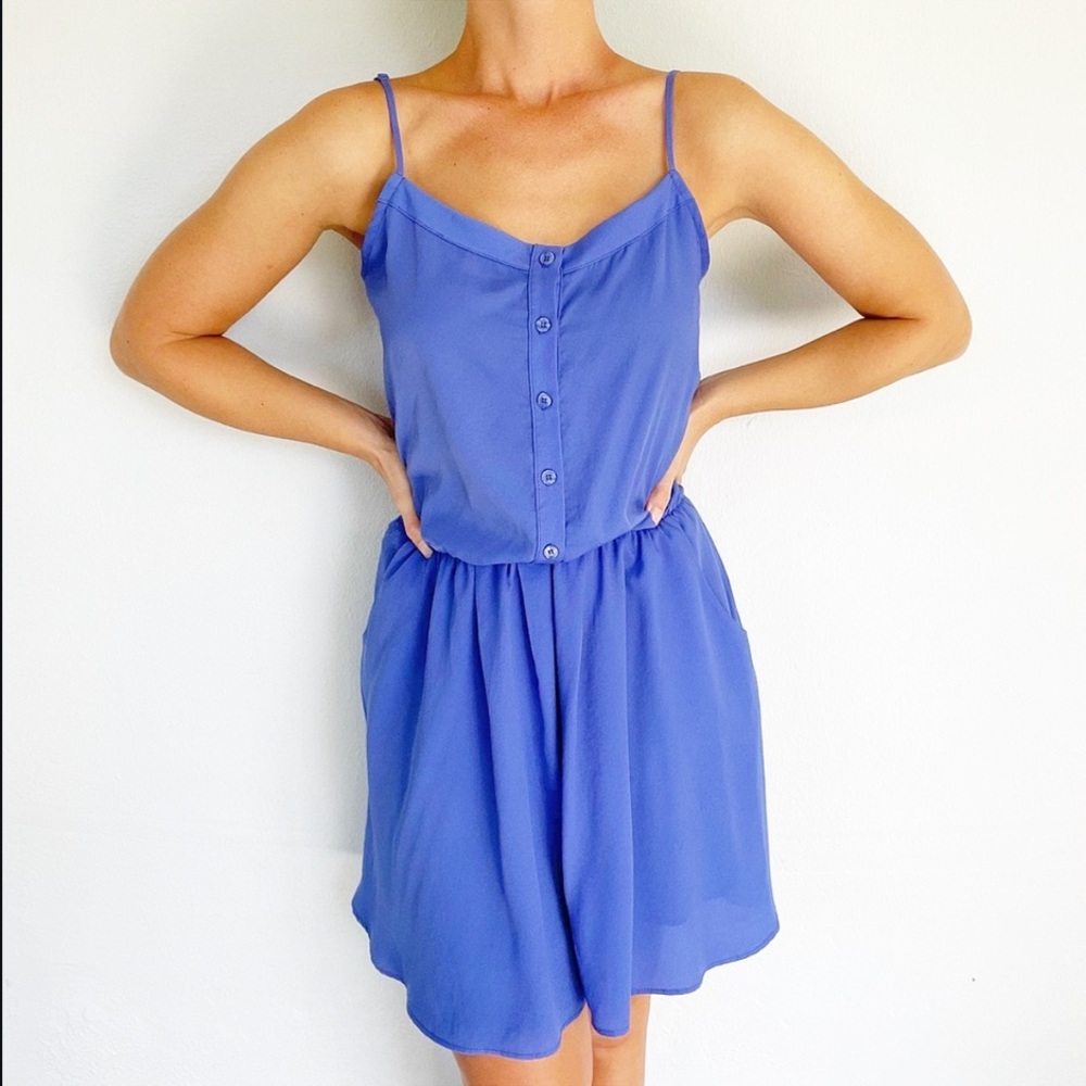 Aqua blue chiffon spaghetti strap button front sun dress size medium